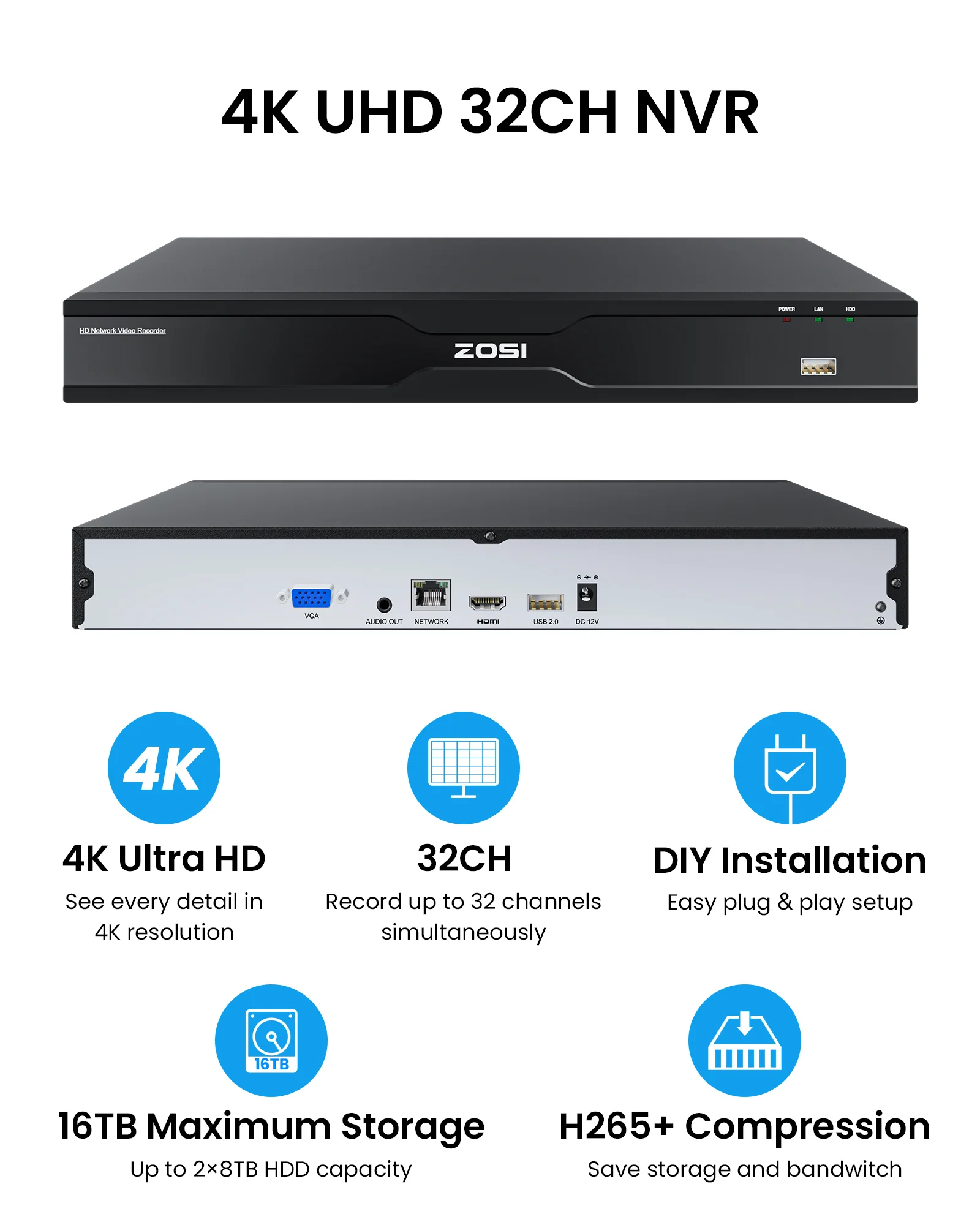 32-Channel 4K Network Video Recorder NVR with No PoE Port + Up to 16TB Hard Drive - Image 8