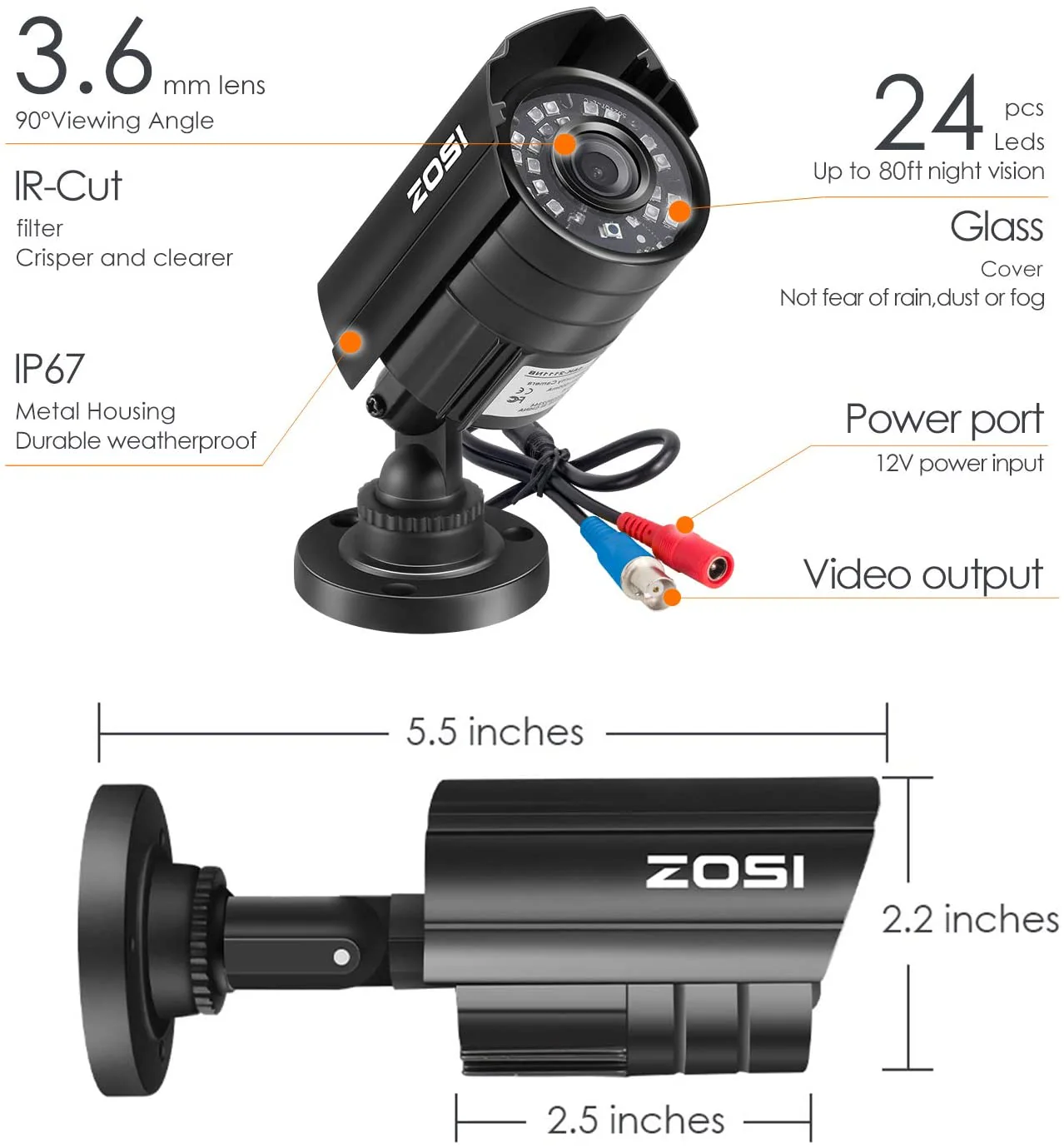 C211 2pack/4pack 1080P Bullet Security Cameras + 60ft BNC (ZG2112B) - Image 4