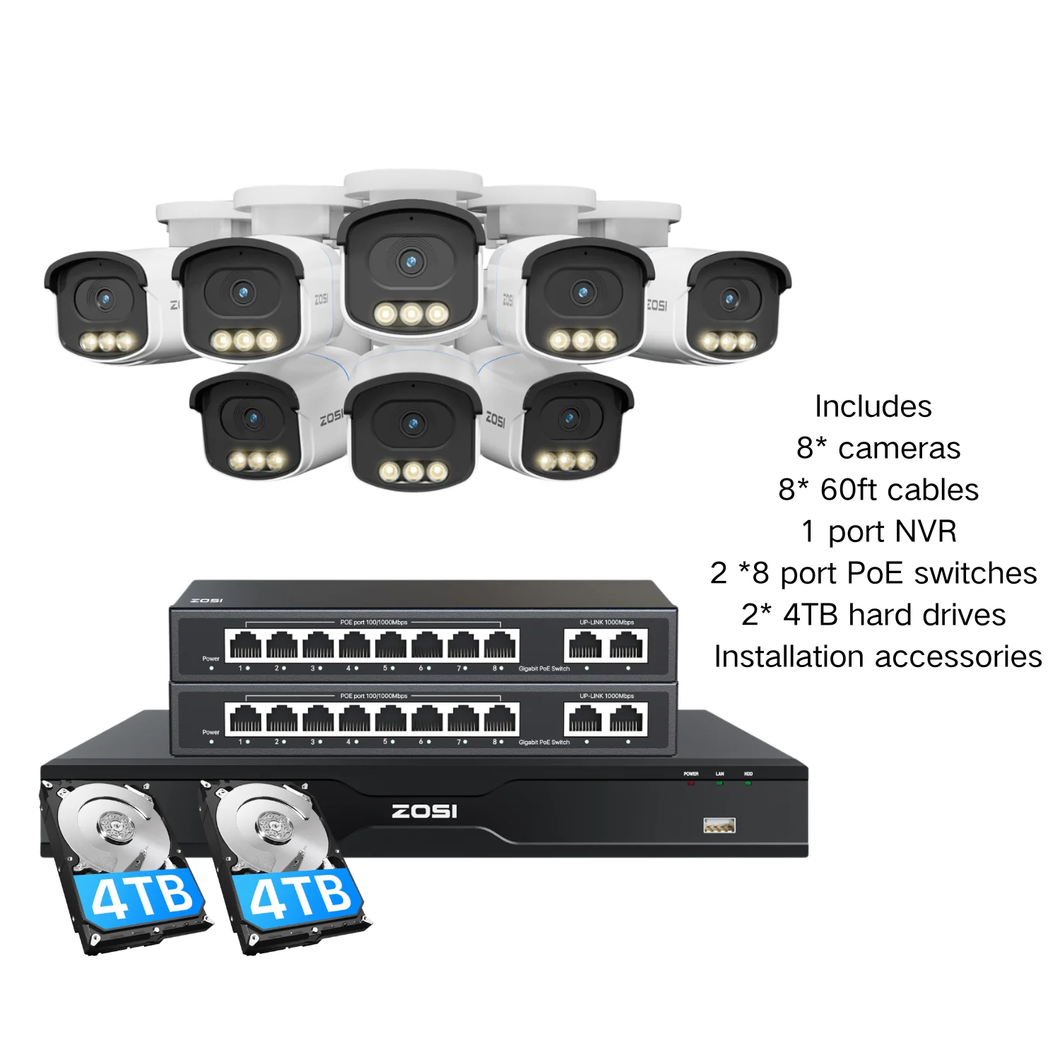 C186A 4K 16 Channel True Color Night Security System + 16CH PoE NVR with 4TB Hard Drive - Image 25