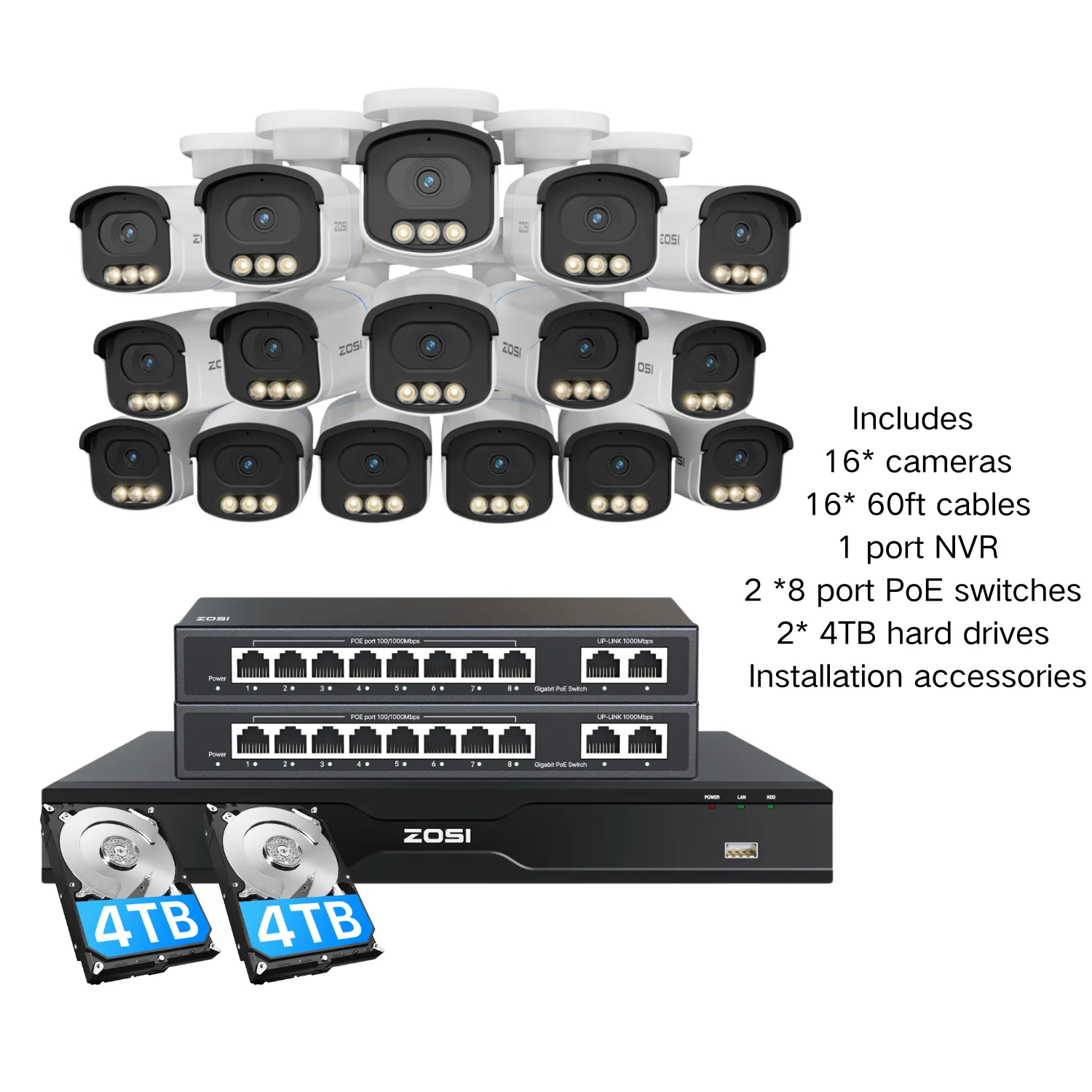C186A 4K 16 Channel True Color Night Security System + 16CH PoE NVR with 4TB Hard Drive - Image 27